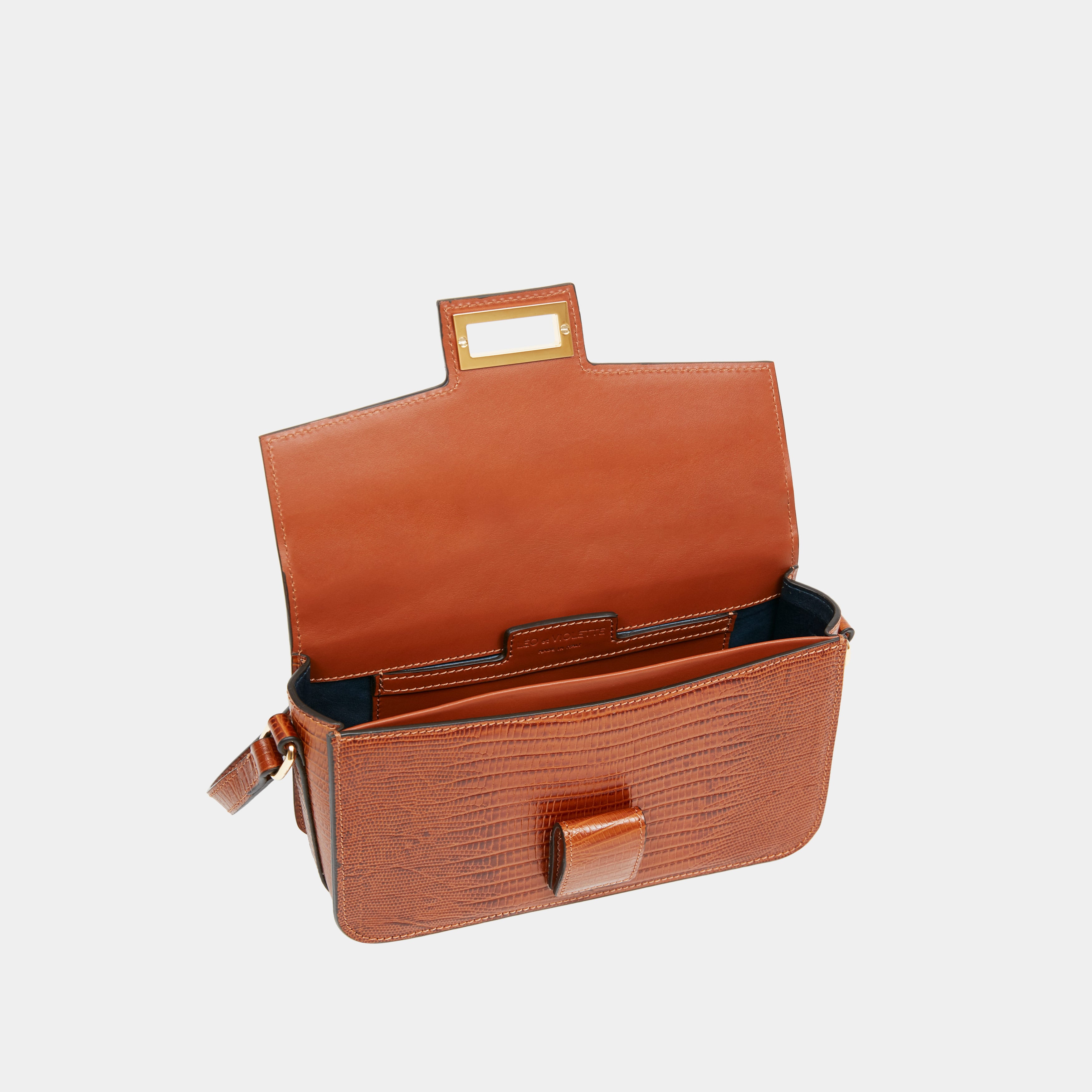 Le Sac Baguette Printed Lizard Camel