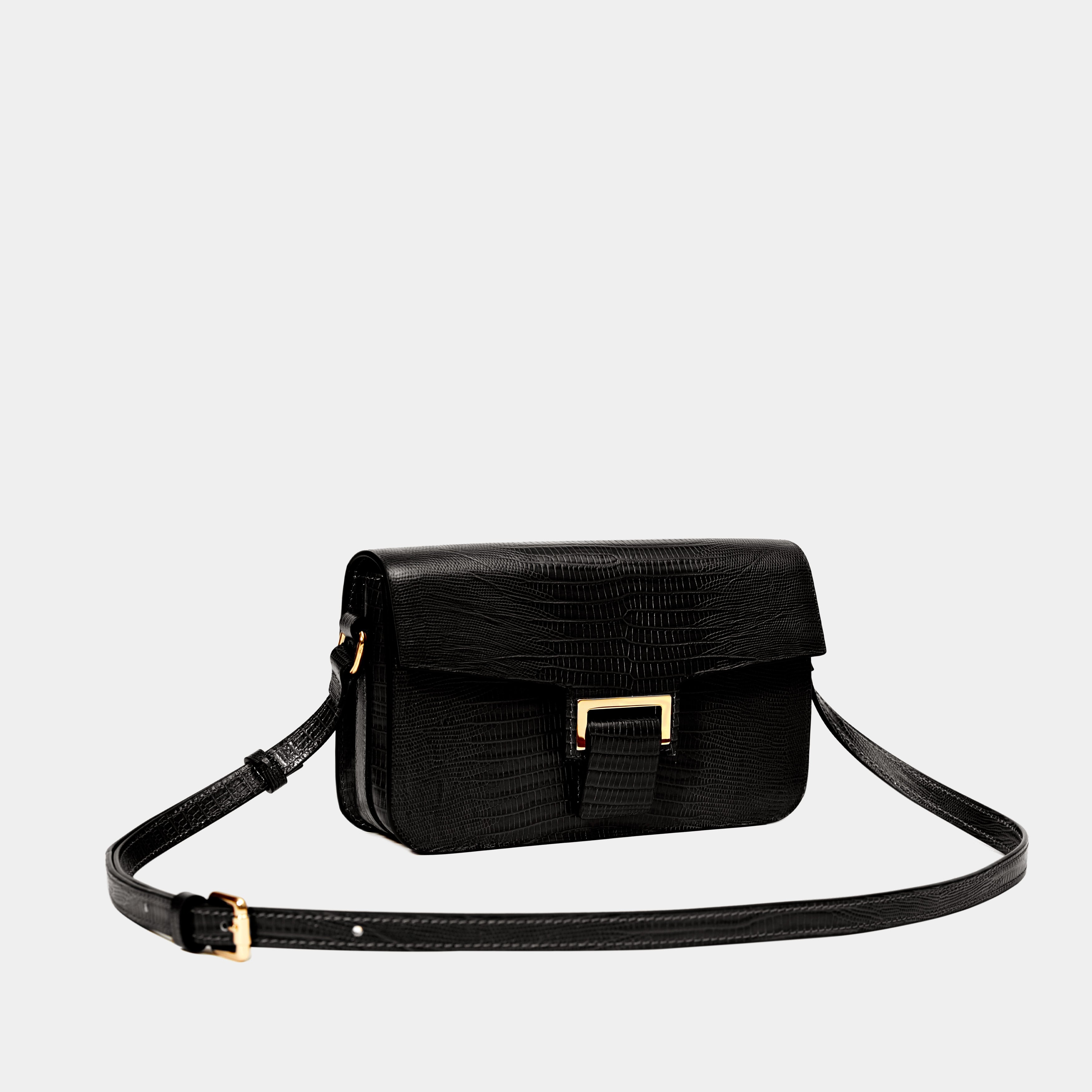 Le Sac Baguette Printed Lizard Black