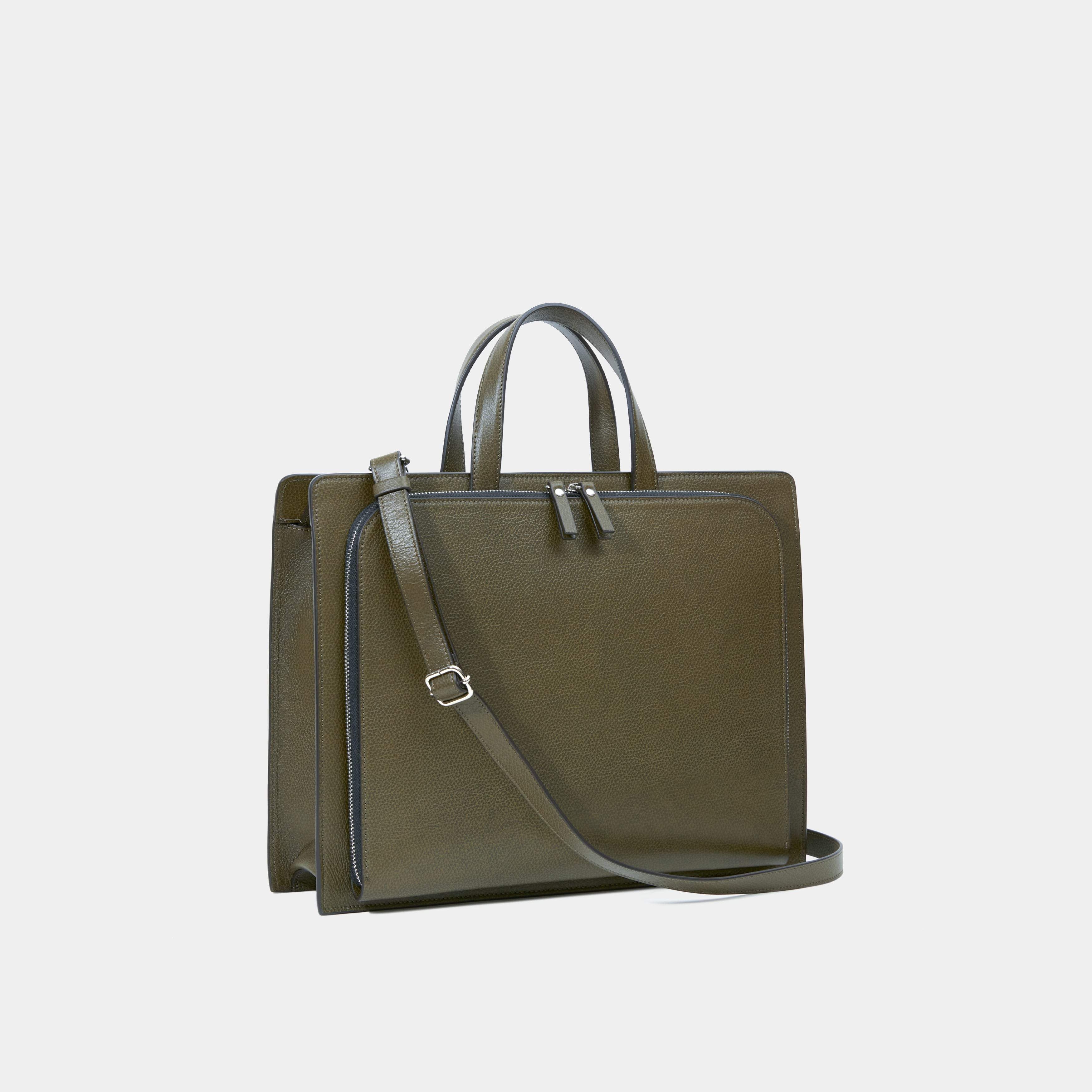 Le Nouveau Cartable Khaki Pebbled Leather