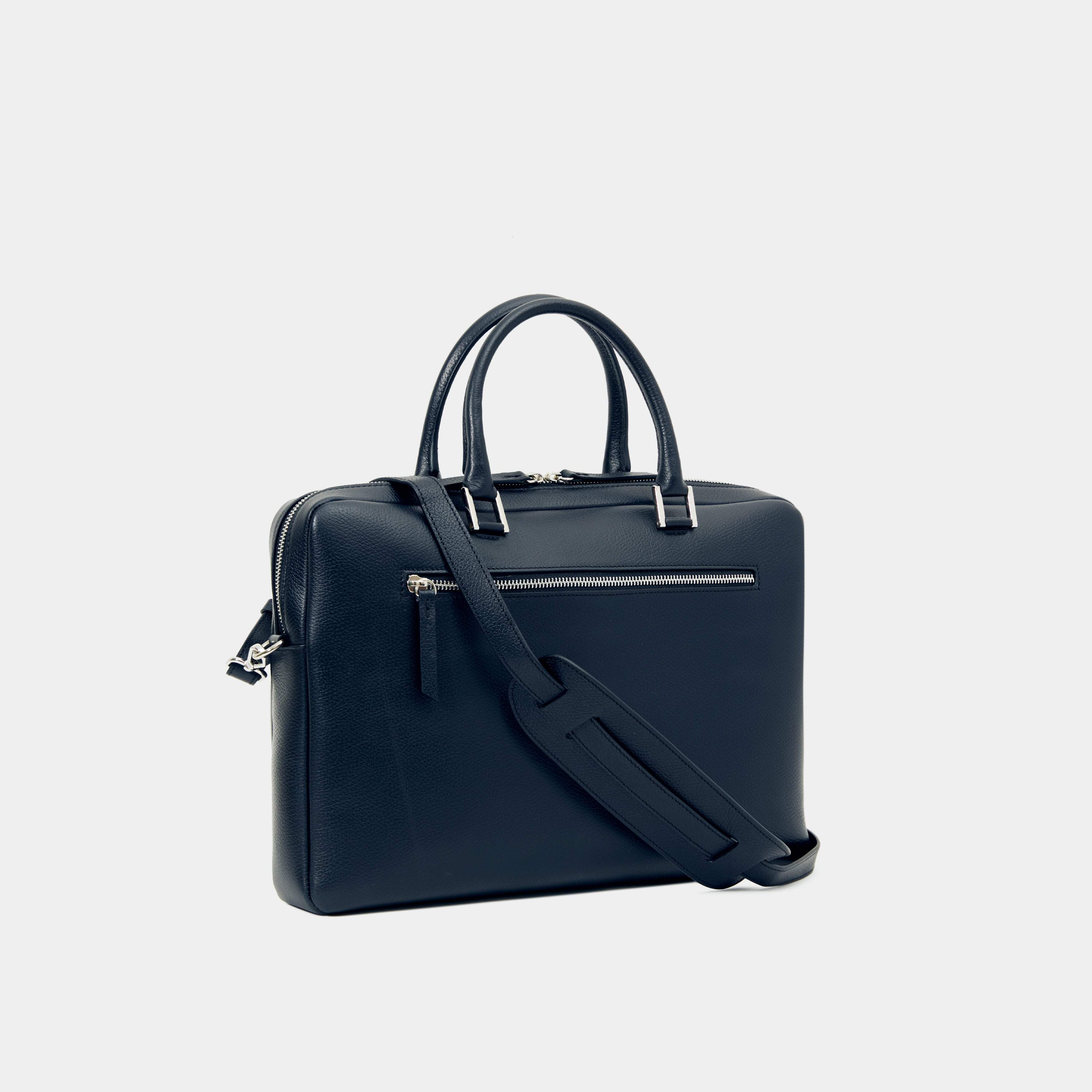 Le Slim Briefcase Blue Pebbled Leather