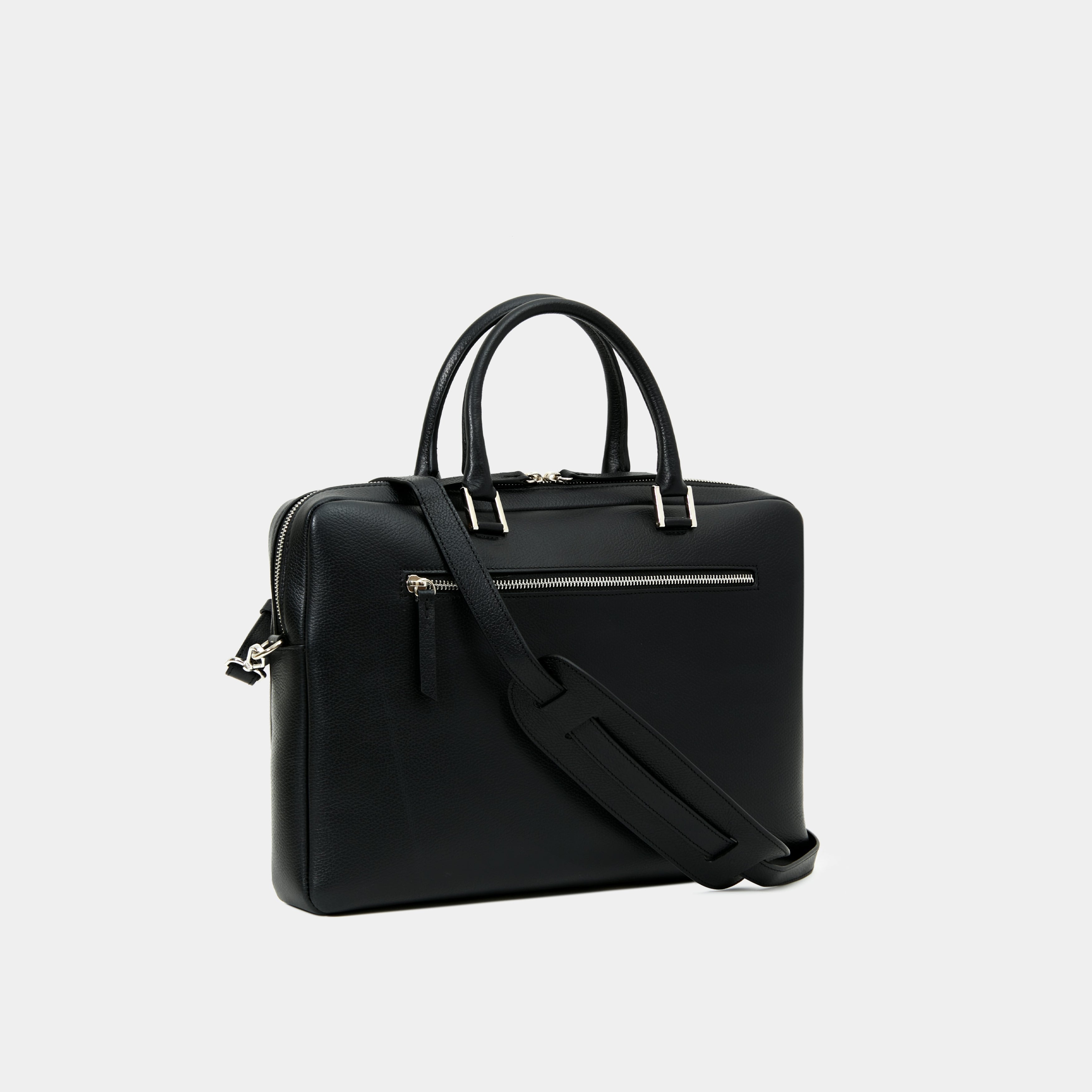 Le Slim Briefcase Black Pebbled Leather