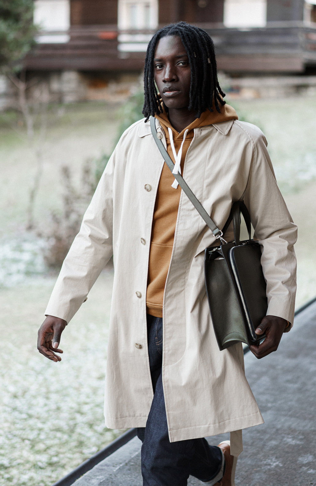 Le Nouveau Cartable Khaki Pebbled Leather