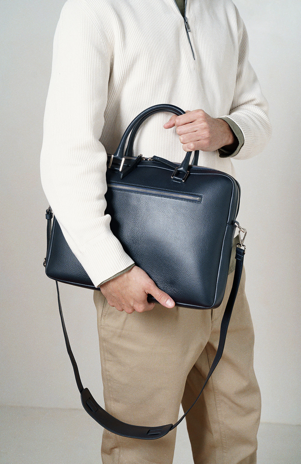 Le Slim Briefcase Blue Pebbled Leather