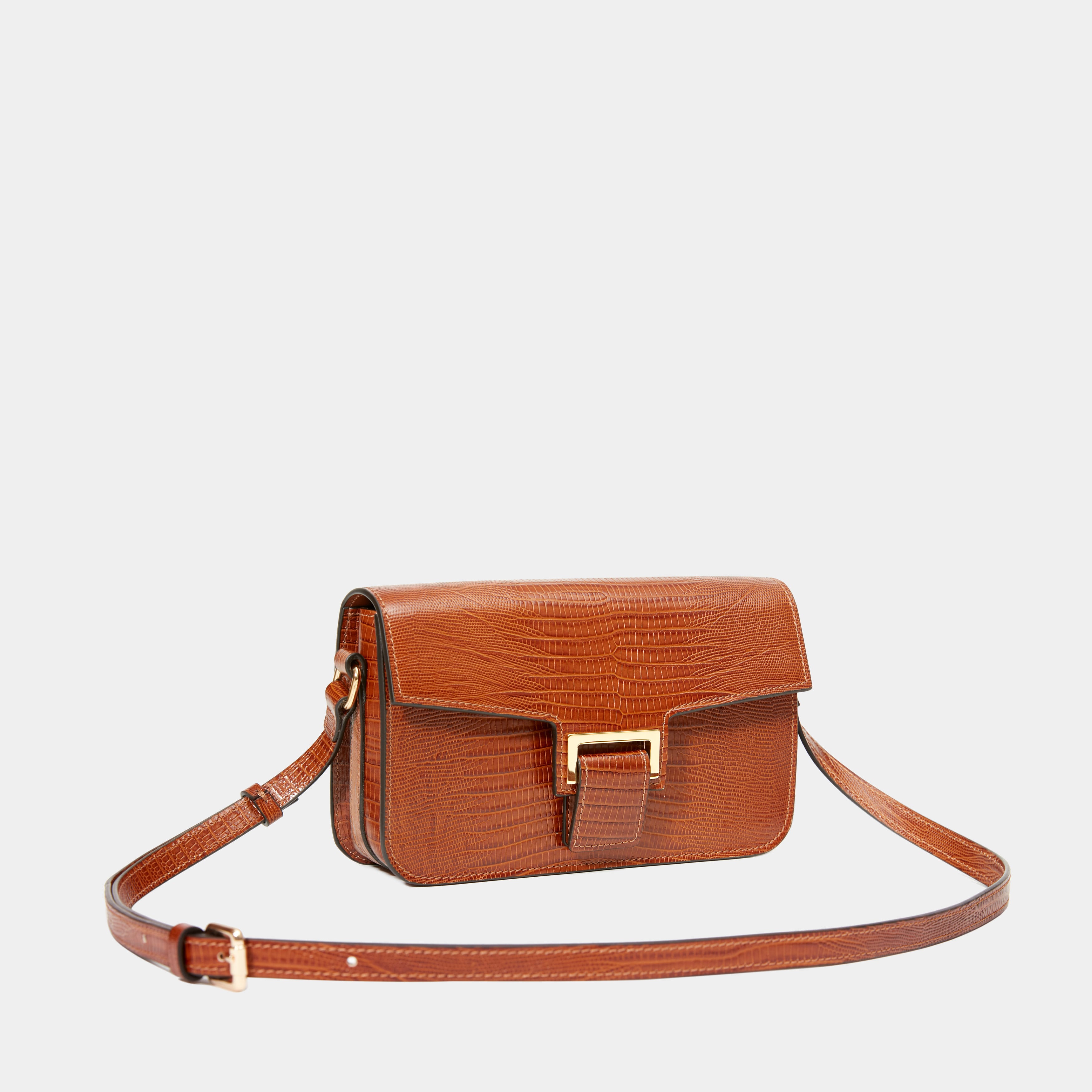Le Sac Baguette Printed Lizard Camel
