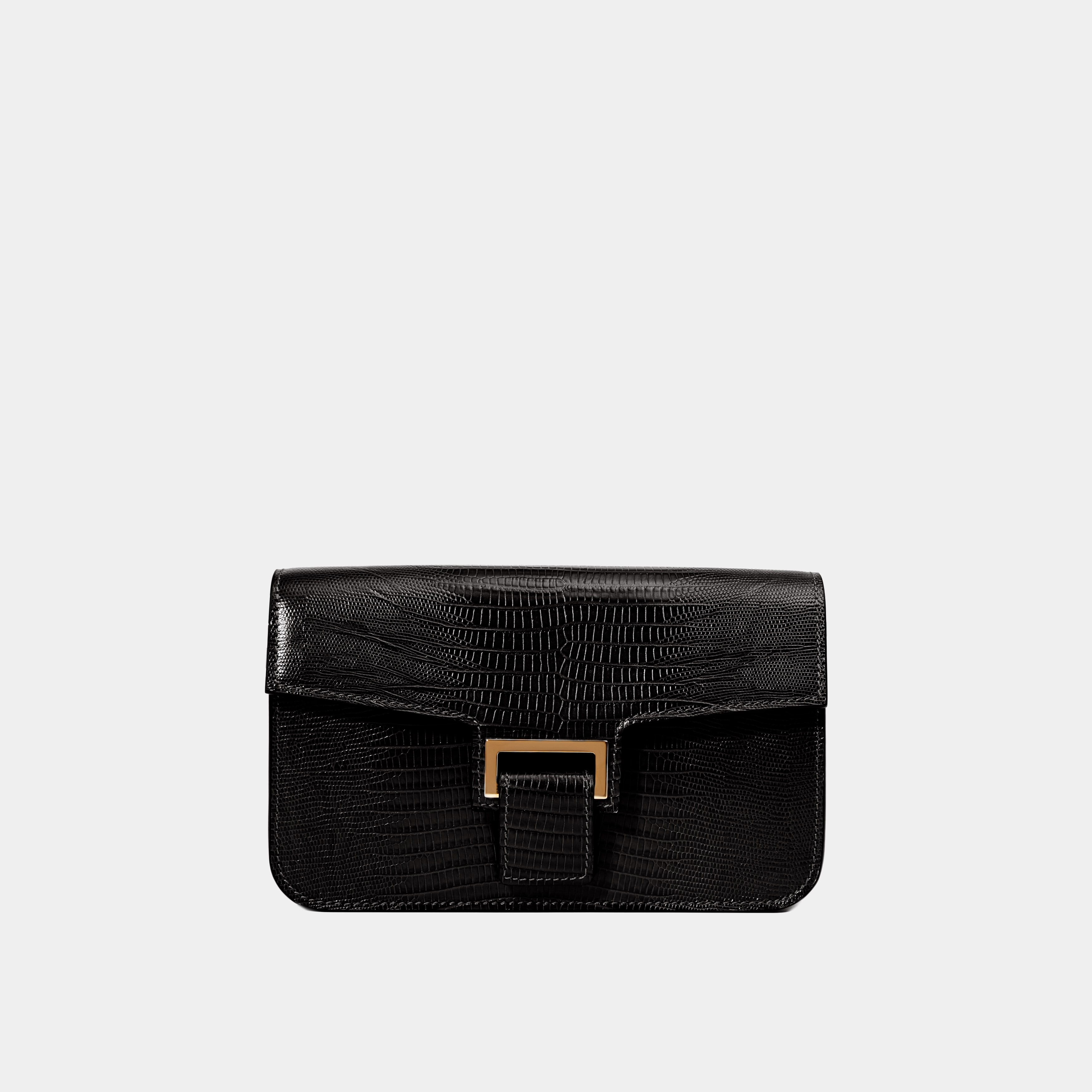 Le Sac Baguette Printed Lizard Black