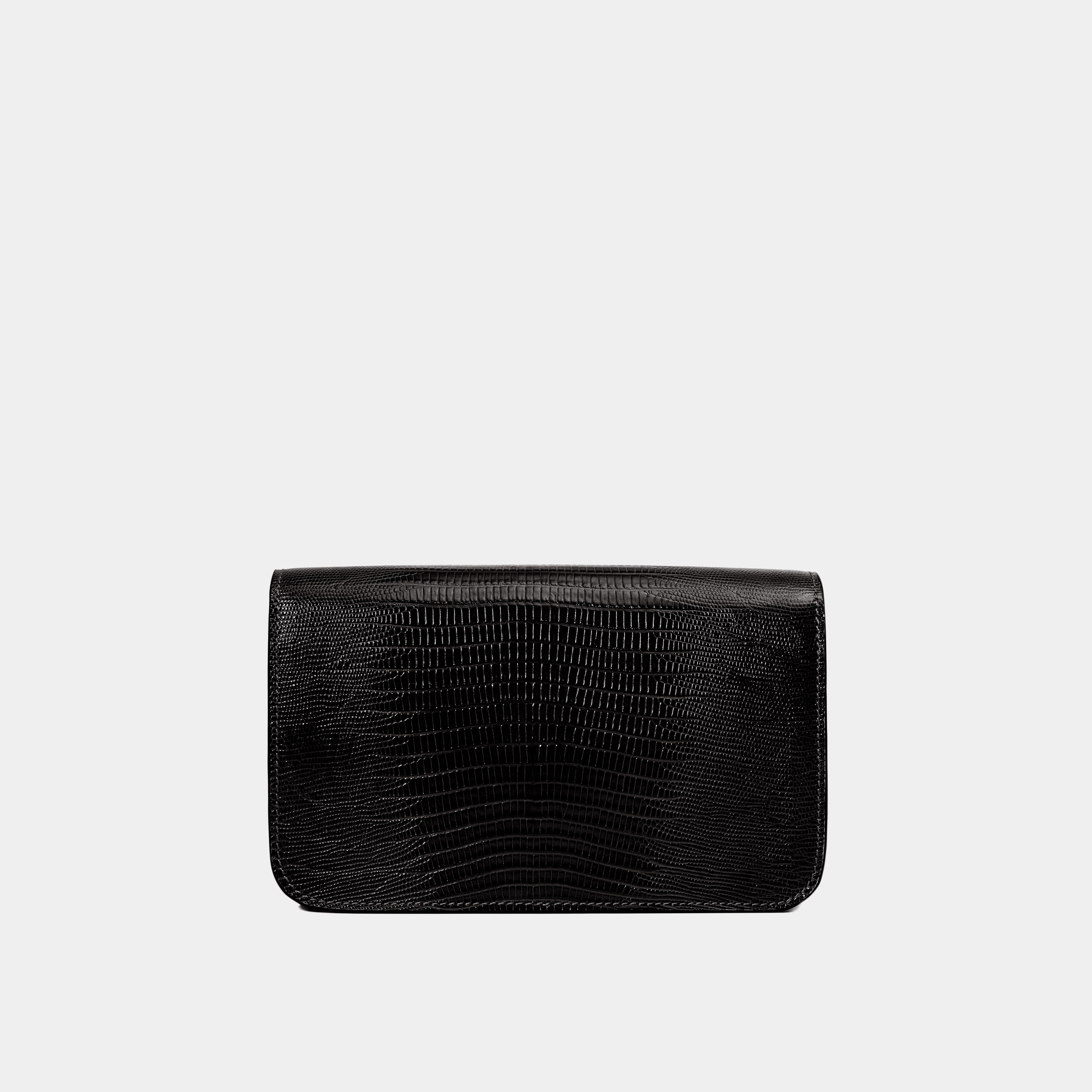 Le Sac Baguette Printed Lizard Black