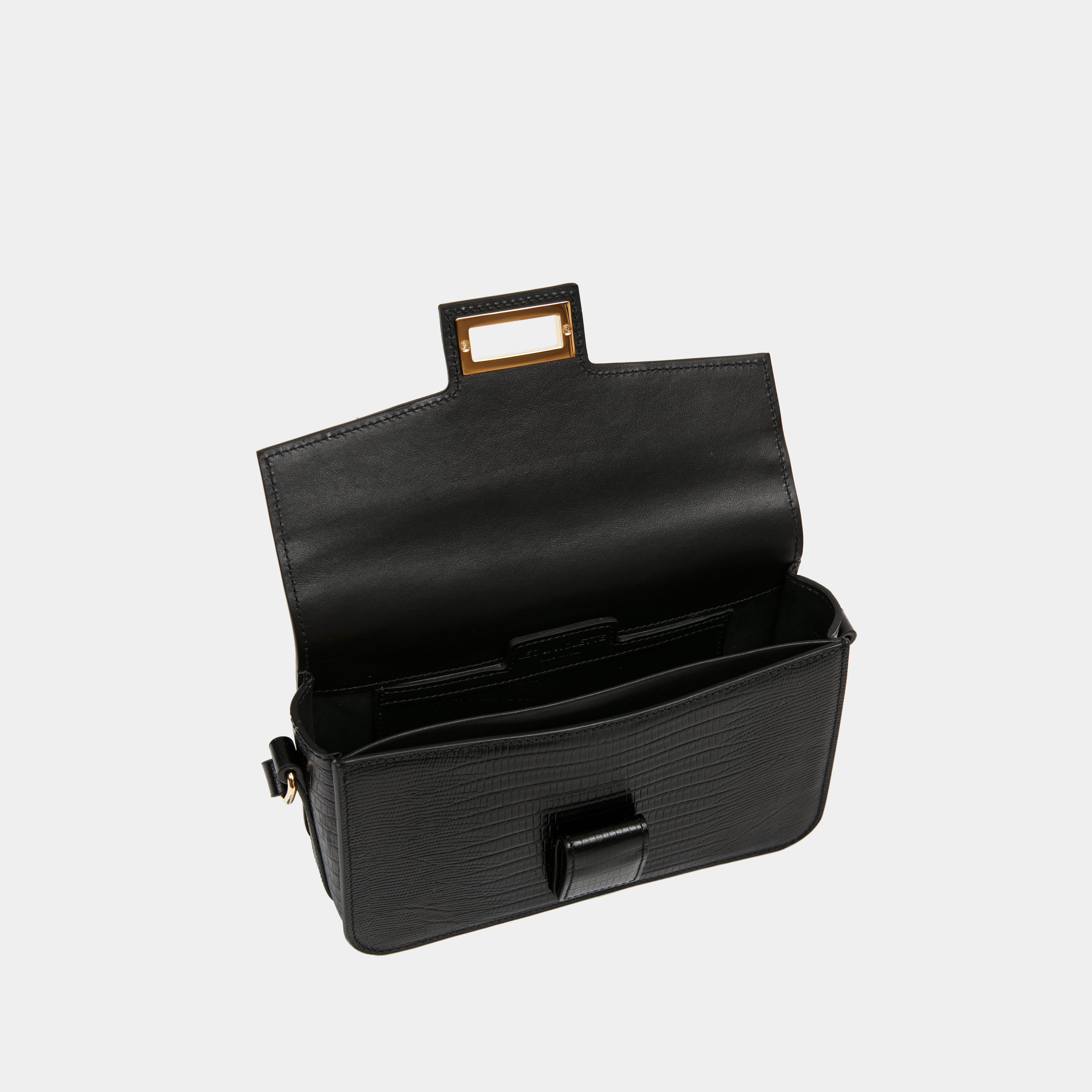 Le Sac Baguette Printed Lizard Black