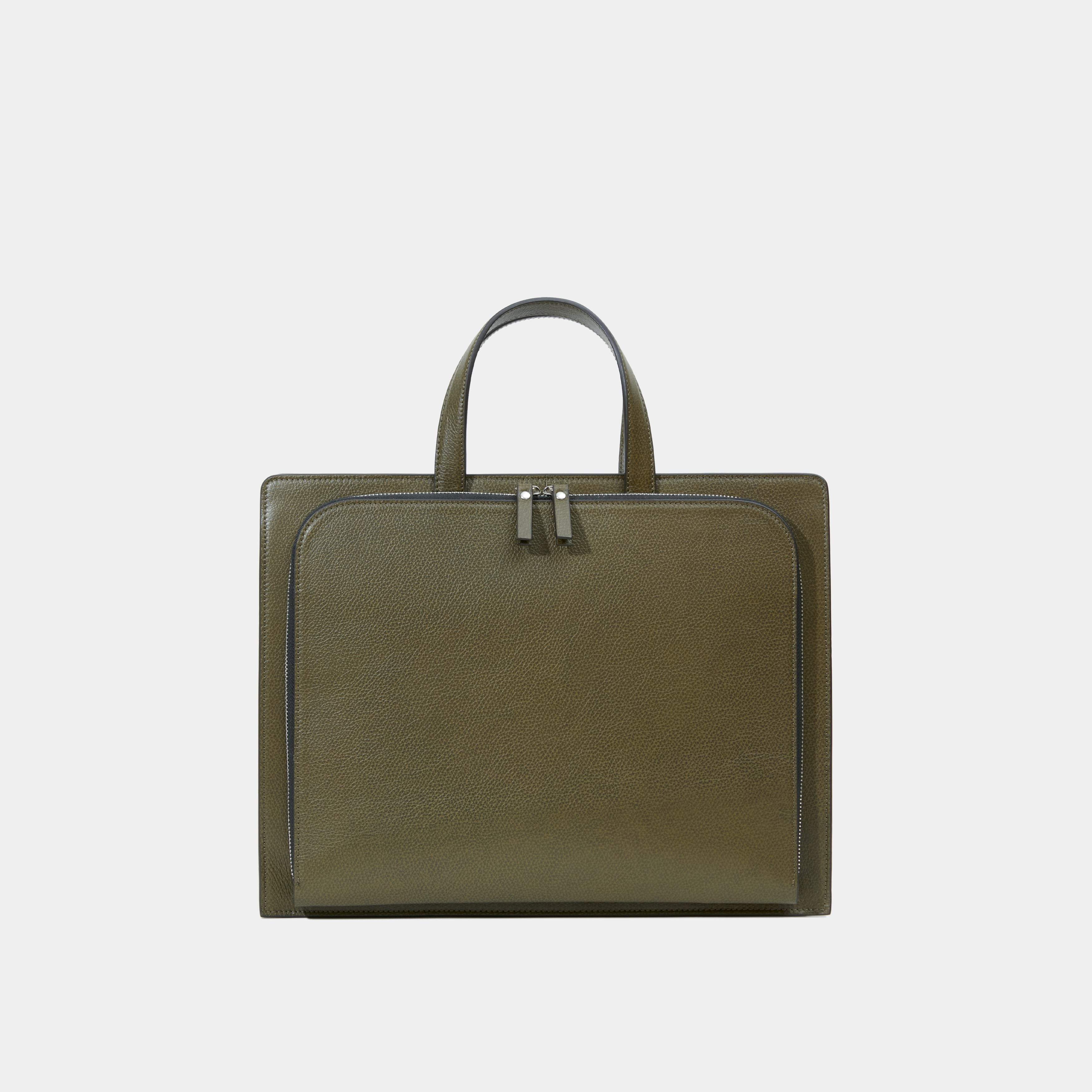 Le Nouveau Cartable Khaki Pebbled Leather