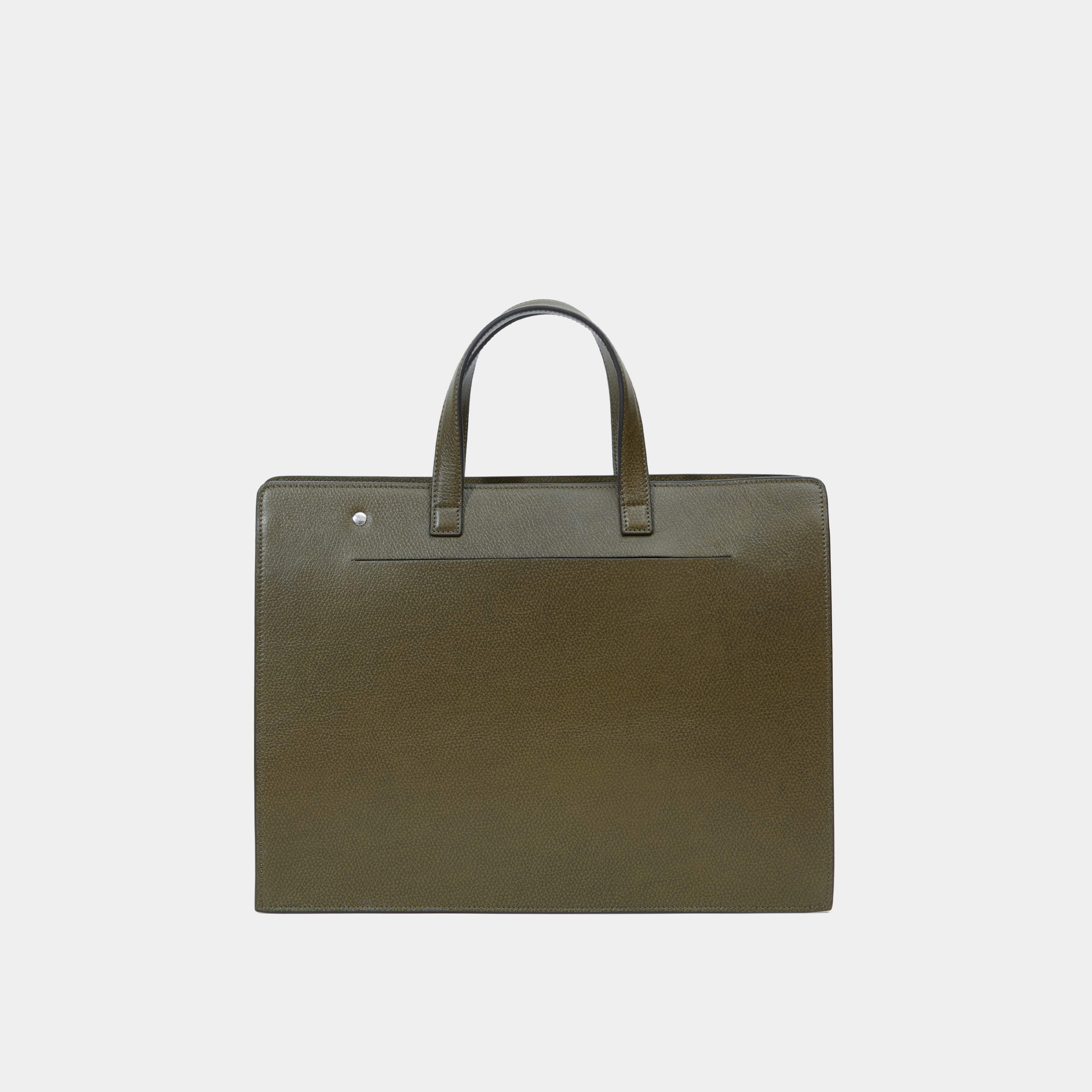 Le Nouveau Cartable Khaki Pebbled Leather