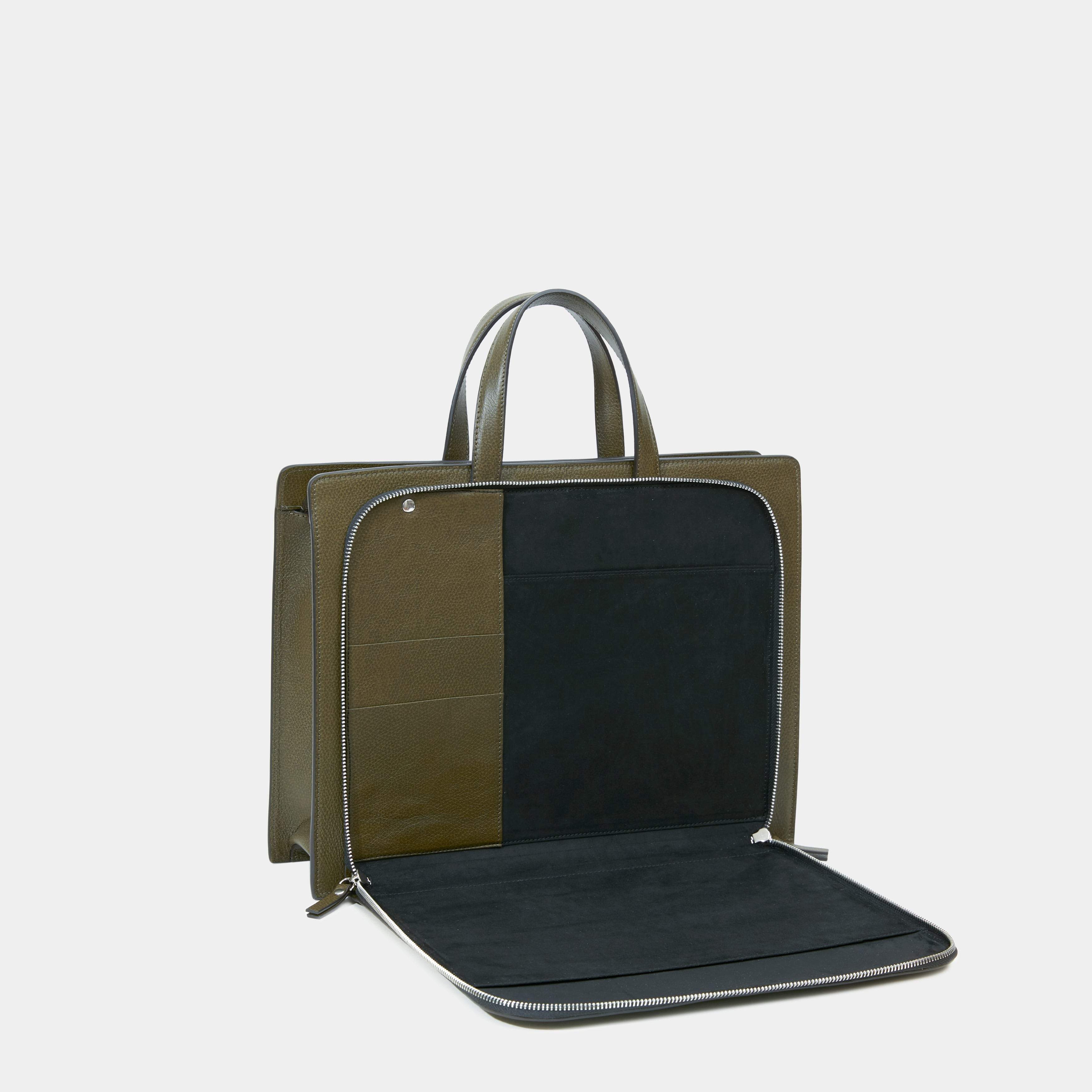 Le Nouveau Cartable Khaki Pebbled Leather