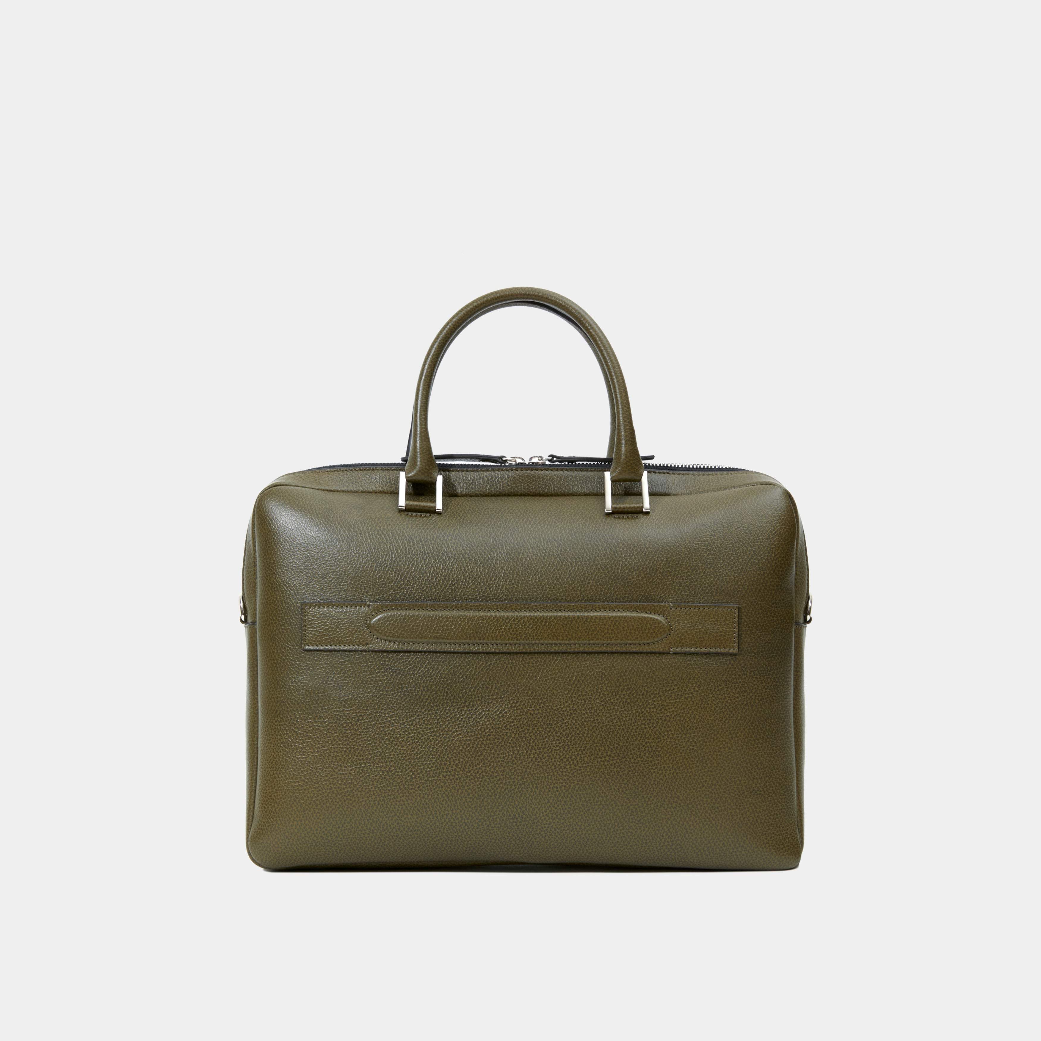 Le Slim Briefcase Khaki Pebbled Leather