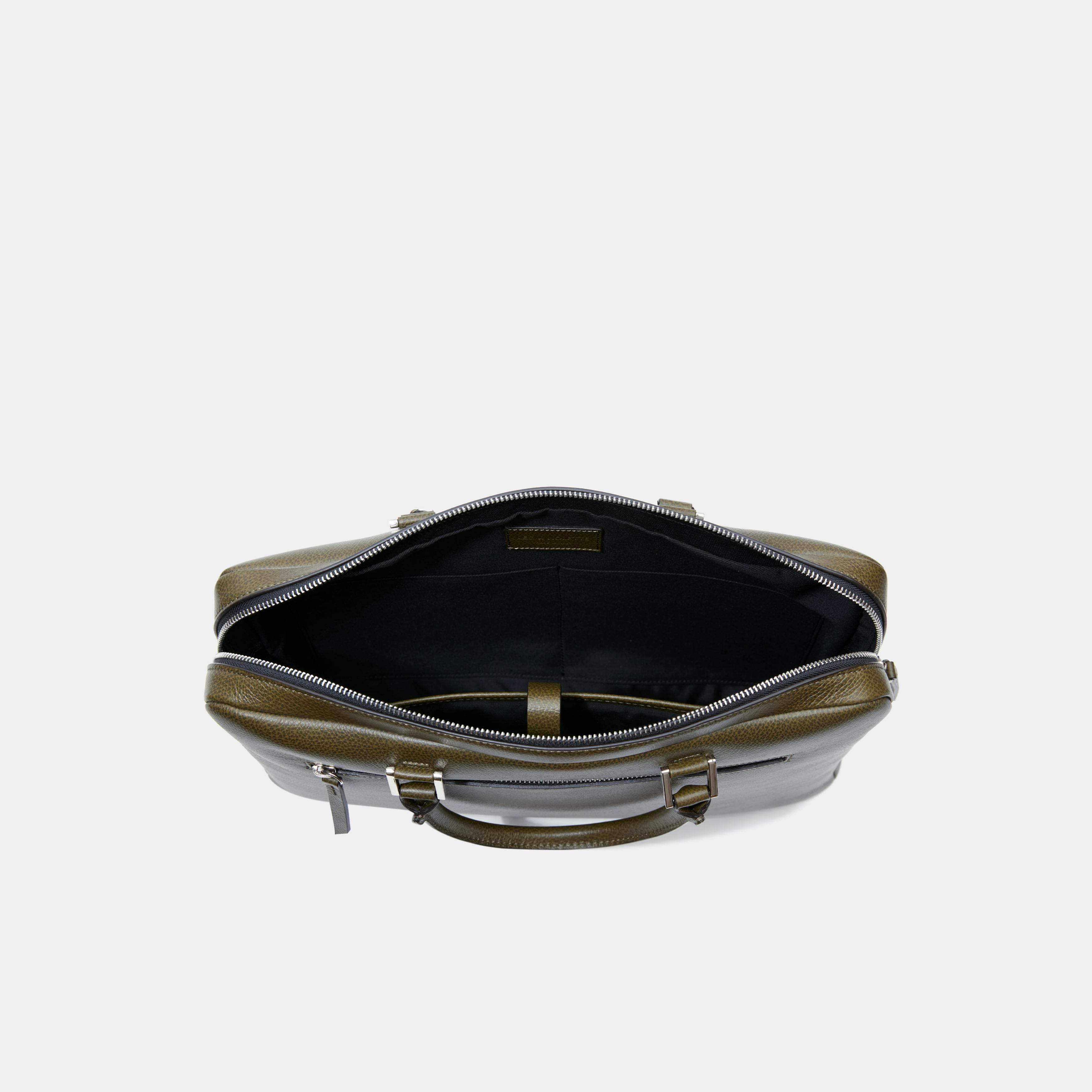 Le Slim Briefcase Khaki Pebbled Leather