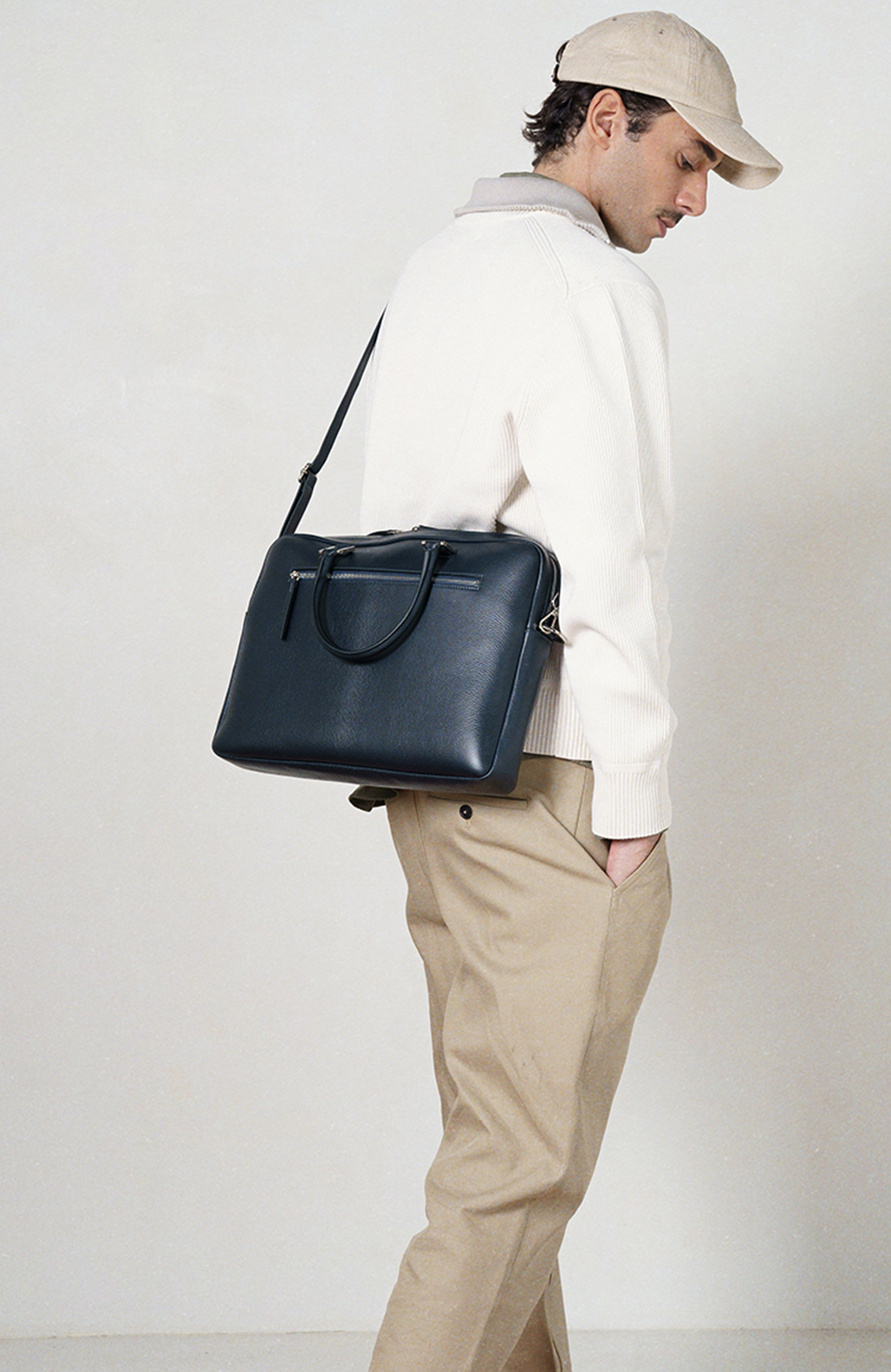 Le Slim Briefcase Blue Pebbled Leather